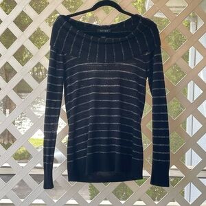 WHBM Off-the-Shoulder Black/Silver Striped Sweater